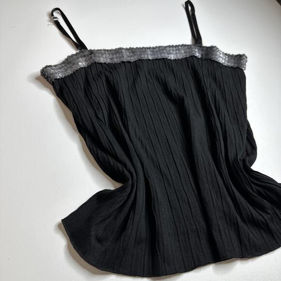 Wanko Black Ribbed Sequin Trim Cami Tank Top Y2K Whimsigoth Going Out Party M - Picture 5 of 10